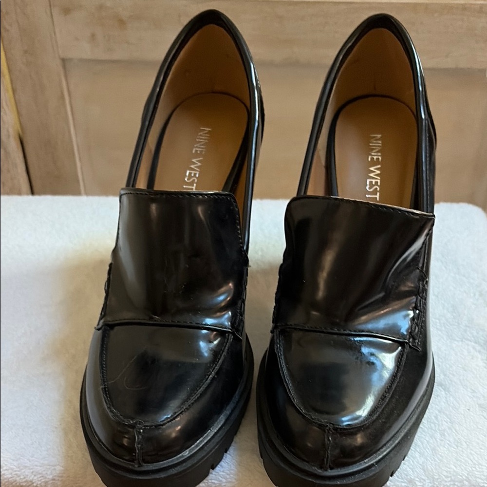 Nine West Black Patent Platform Loafers